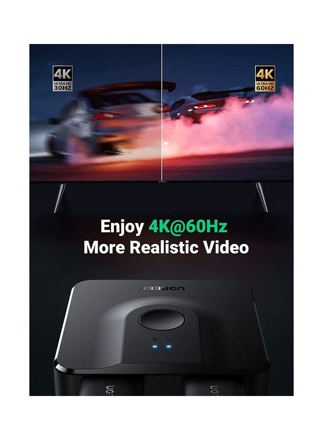 يو جرين محول ومقسم ‎ثلاثي الأبعاد بمدخلي HDMI ومخرج HDMI  بكابل يدعم جودة 4K عند تردد 60 هرتز ودقة 1080p لأجهزة الكمبيوتر واللابتوب والسويتش ومشغل بلو-راي وأجهزة روكو وتي في ستيك وإكس بوكس وبلايستيشن 5 وبلايستيشن 4 وشاشات التلفزيون بدقة عالية الوضوح أسود - Image 2
